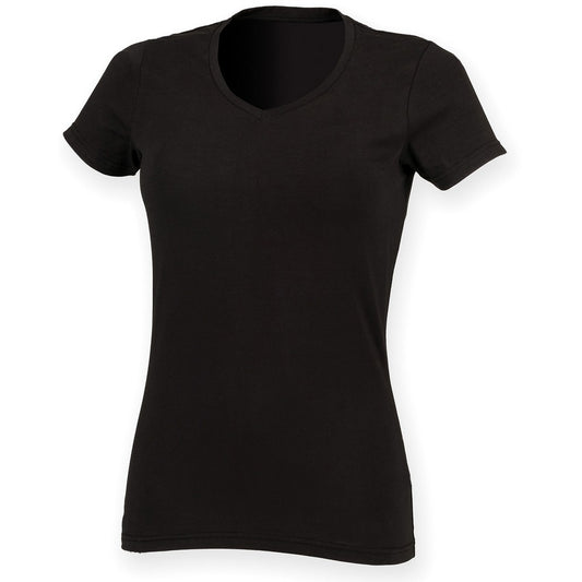 Black - Front - Skinni Fit Womens-Ladies Feel Good Stretch V Neck T-Shirt