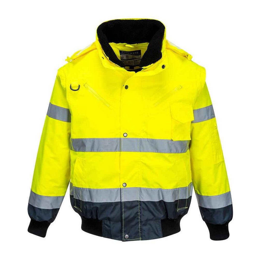 Yellow-Navy - Front - Portwest Unisex Adult 3 in 1 Hi-Vis Bomber Jacket
