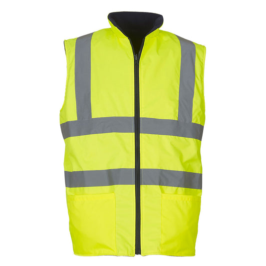 Yellow - Front - Yoko Unisex Adult Hi-Vis Fleece Reversible Body Warmer