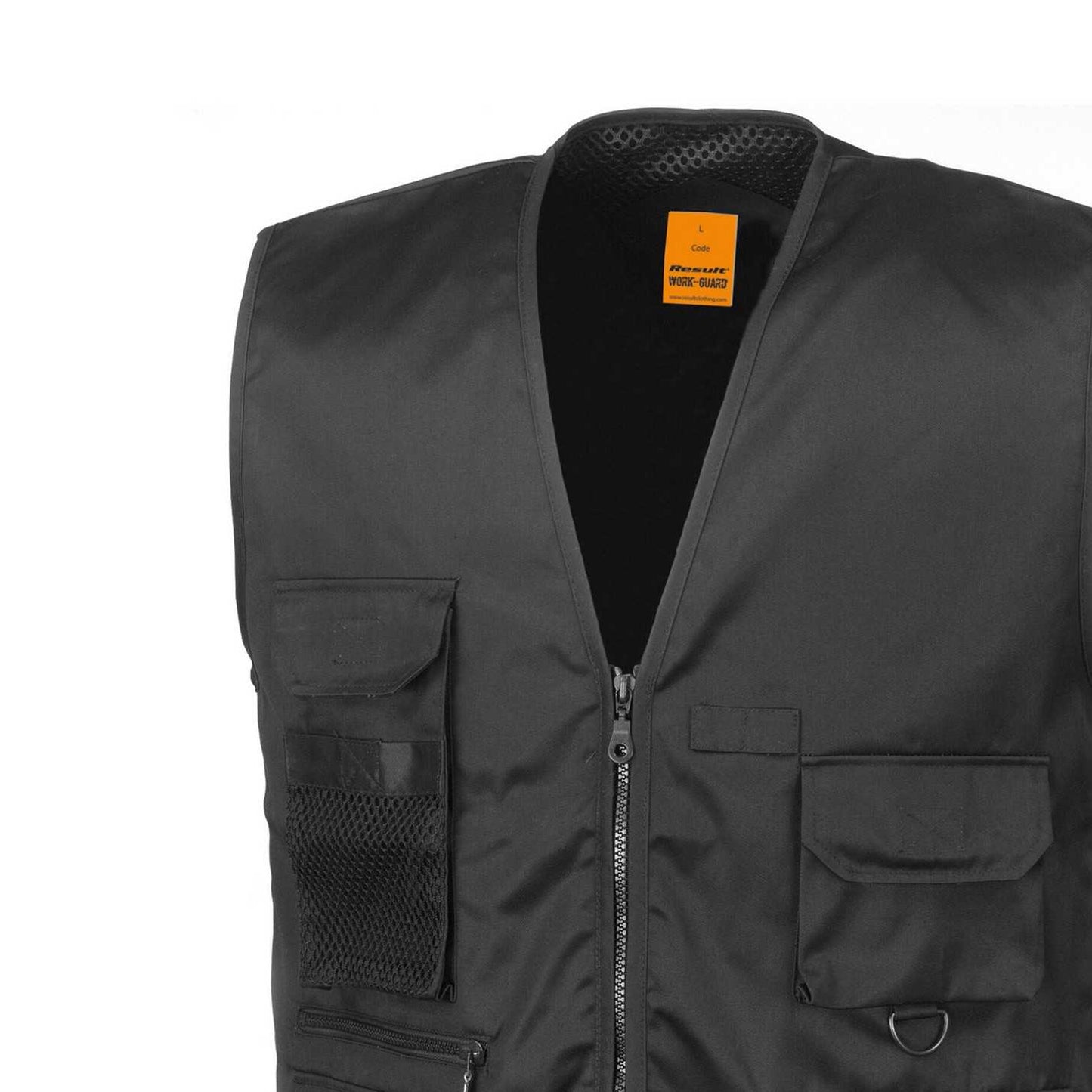 Black - Back - WORK-GUARD by Result Mens Safari Waistcoat
