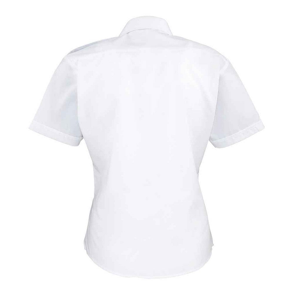 White - Back - Premier Womens-Ladies Short-Sleeved Pilot Shirt