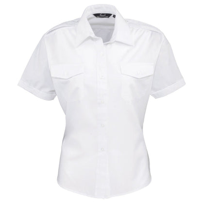 White - Front - Premier Womens-Ladies Short-Sleeved Pilot Shirt