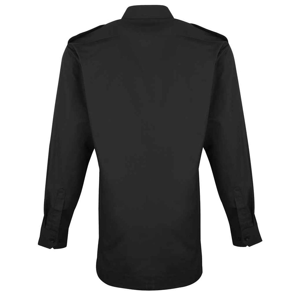 Black - Back - Premier Mens Long-Sleeved Pilot Shirt