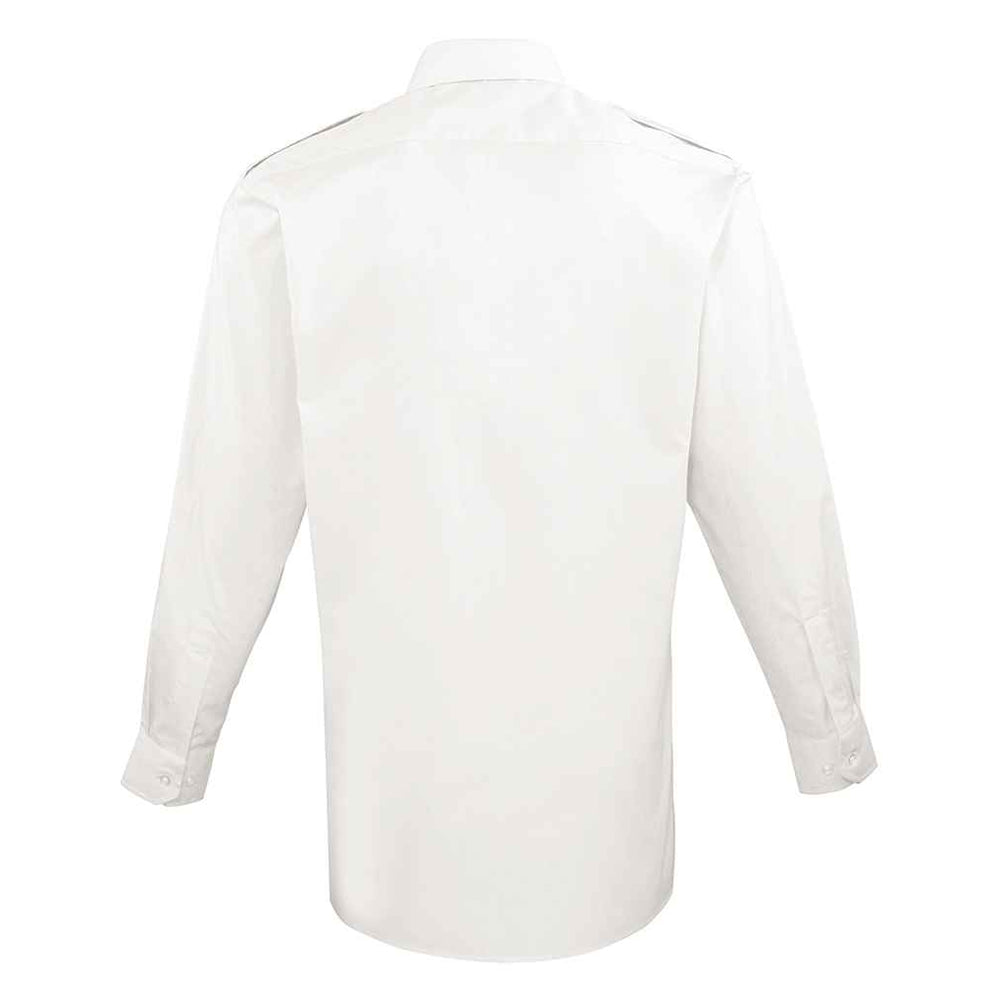 White - Back - Premier Mens Long-Sleeved Pilot Shirt