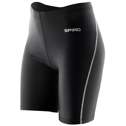 Black - Front - Spiro Womens-Ladies Bodyfit Base Layer Shorts