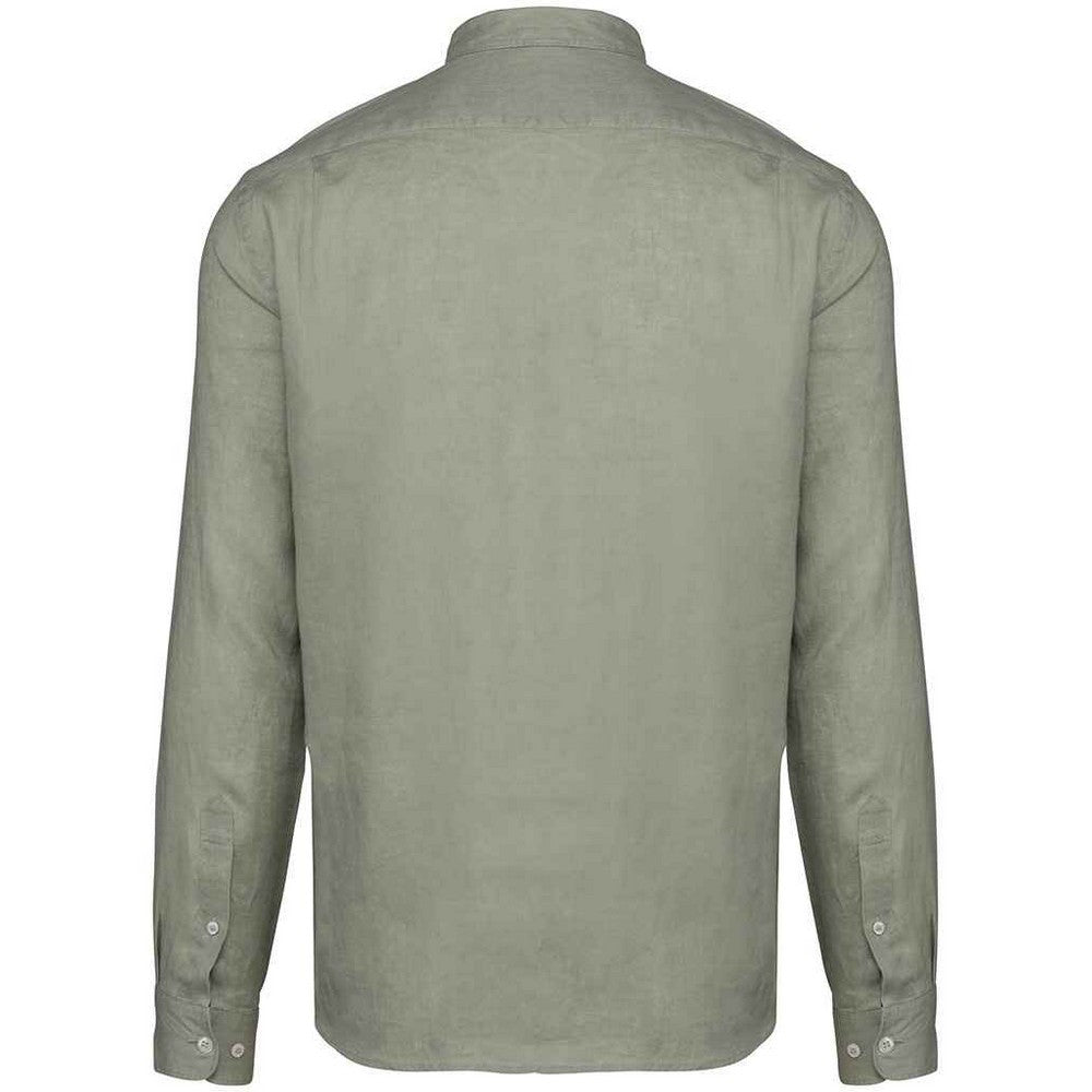 Almond Green - Back - Native Spirit Mens Linen Long-Sleeved Shirt