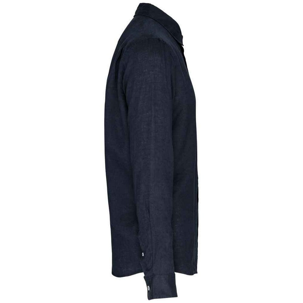 Navy - Side - Native Spirit Mens Linen Long-Sleeved Shirt