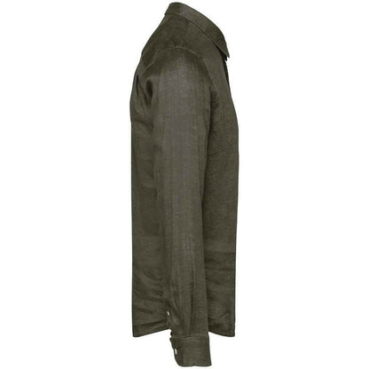 Organic Khaki - Side - Native Spirit Mens Linen Long-Sleeved Shirt