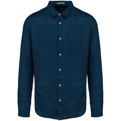 Peacock Blue - Front - Native Spirit Mens Linen Long-Sleeved Shirt