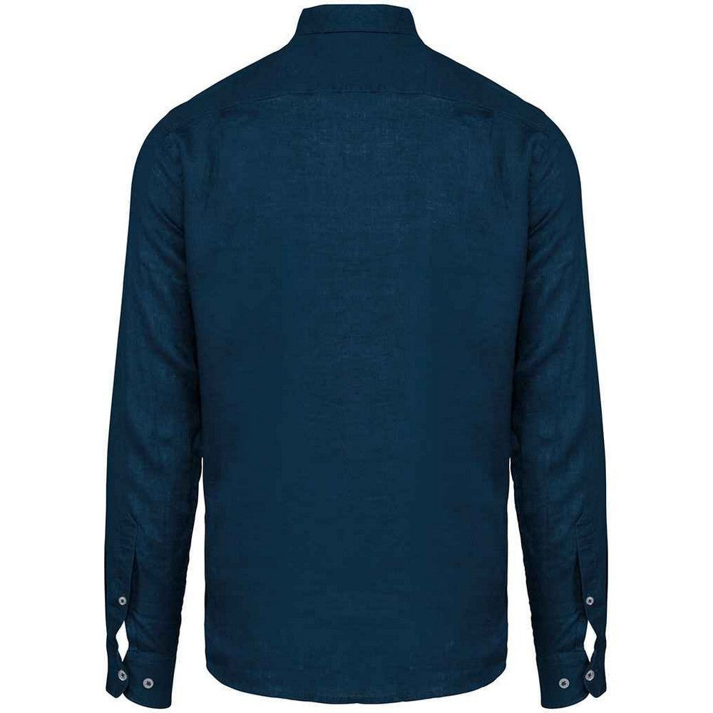 Peacock Blue - Back - Native Spirit Mens Linen Long-Sleeved Shirt