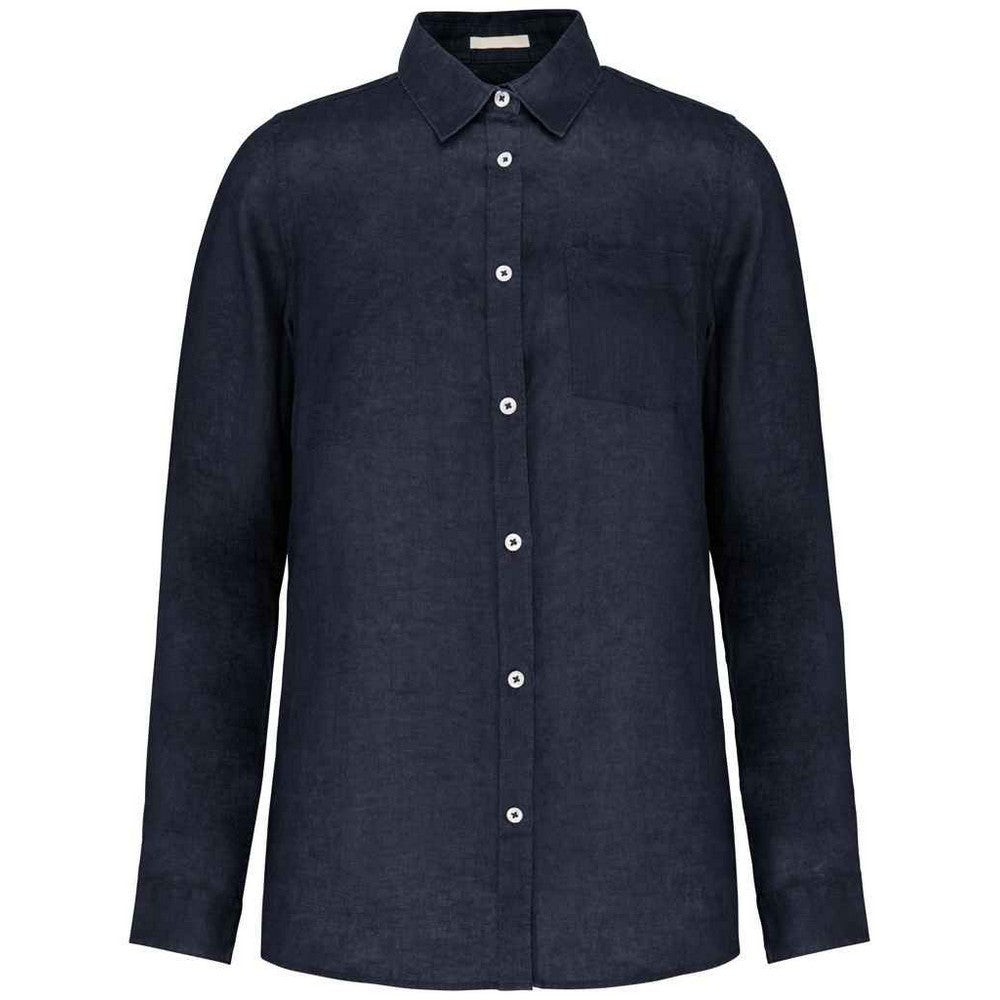 Navy - Front - Native Spirit Mens Linen Long-Sleeved Shirt