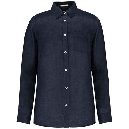 Navy - Front - Native Spirit Mens Linen Long-Sleeved Shirt