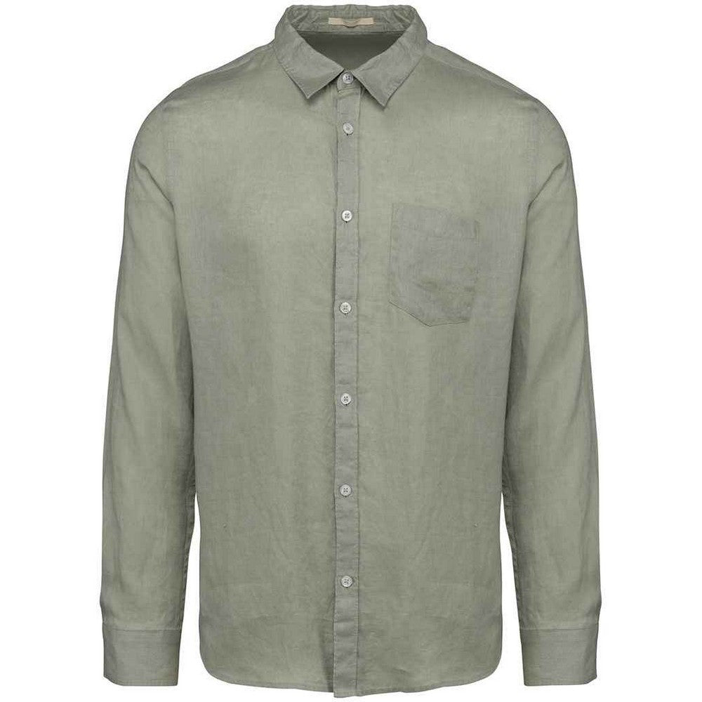 Almond Green - Front - Native Spirit Mens Linen Long-Sleeved Shirt
