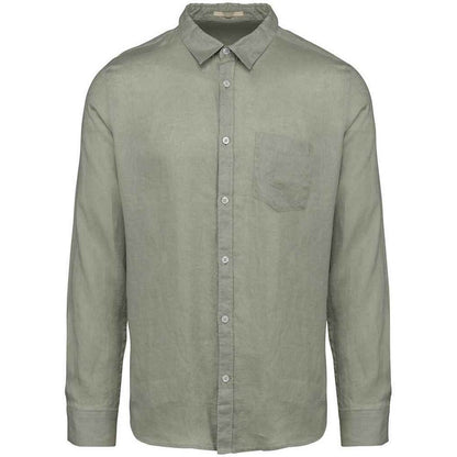 Almond Green - Front - Native Spirit Mens Linen Long-Sleeved Shirt