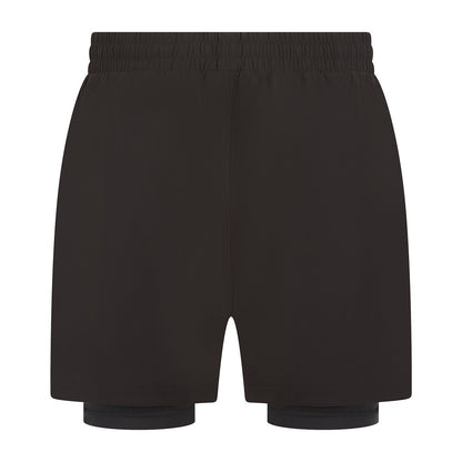 Black-Black - Back - Tombo Mens Double Layered Sports Shorts