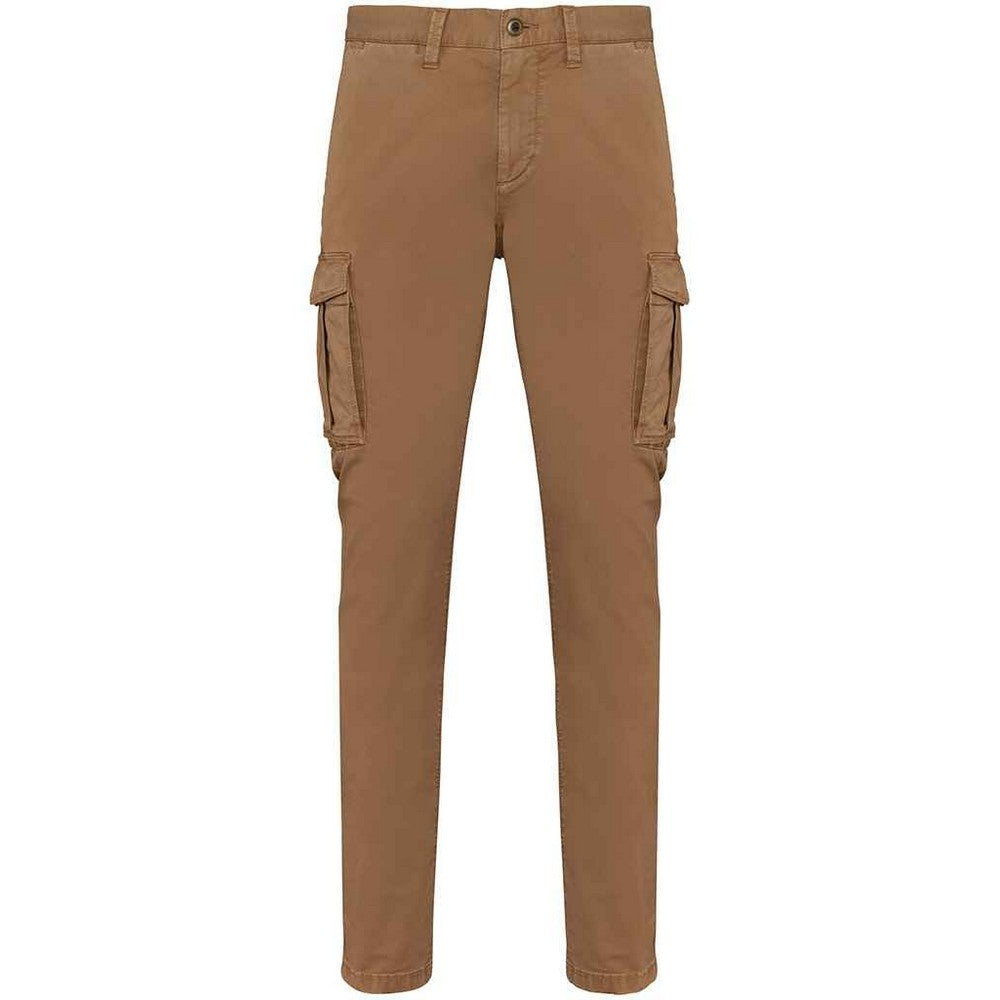 Washed Dark Camel - Front - Native Spirit Mens Washed Cargo Trousers