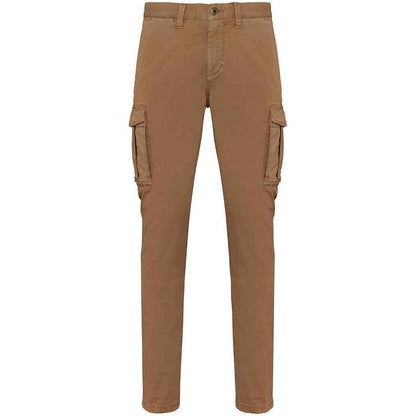 Washed Dark Camel - Front - Native Spirit Mens Washed Cargo Trousers