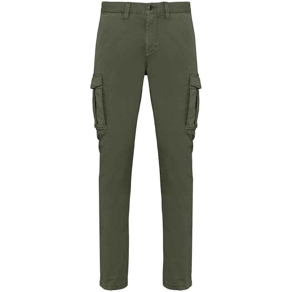 Washed Organic Khaki - Front - Native Spirit Mens Washed Cargo Trousers
