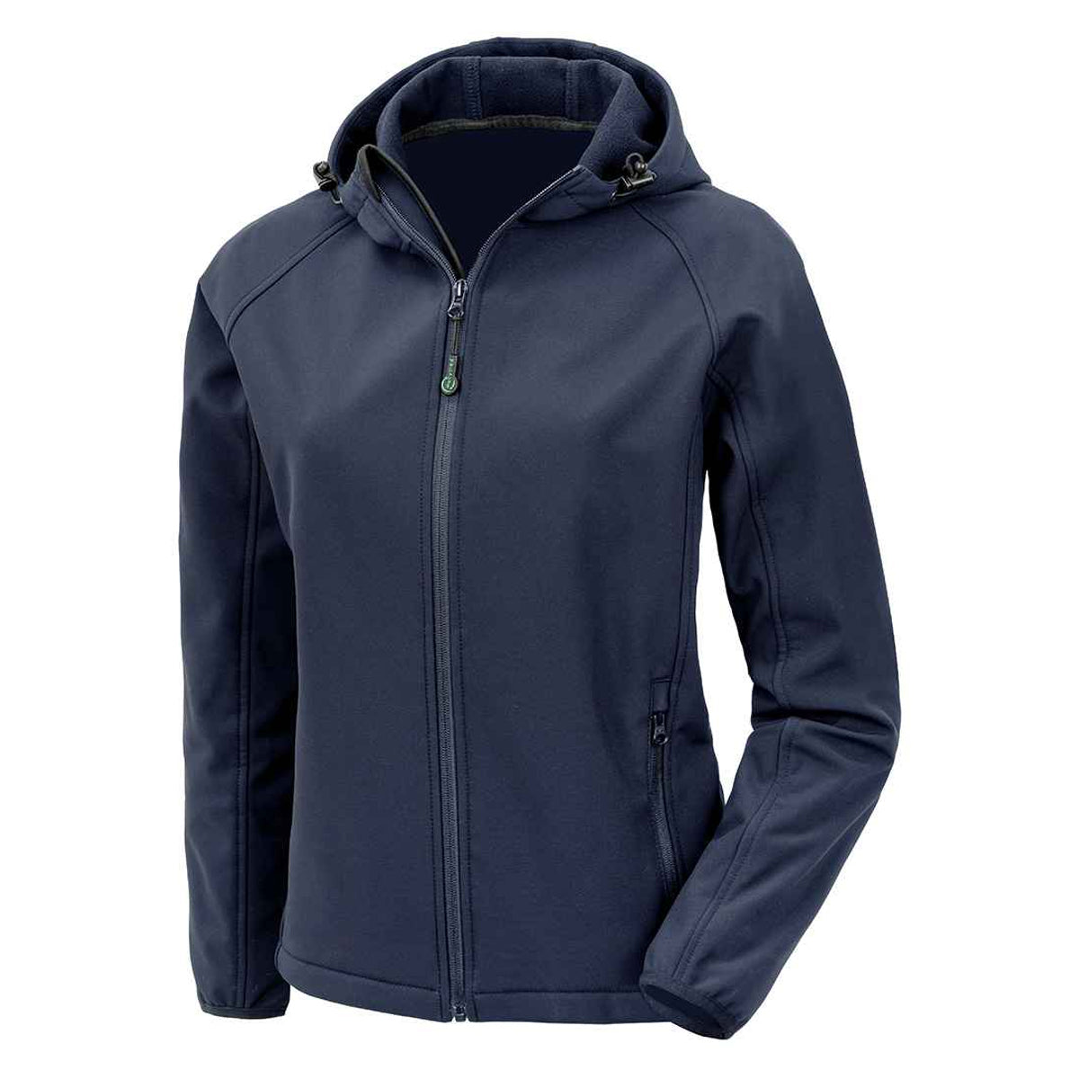Navy - Front - Result Genuine Recycled Womens-Ladies Hooded 3 Layer Printable Soft Shell Jacket