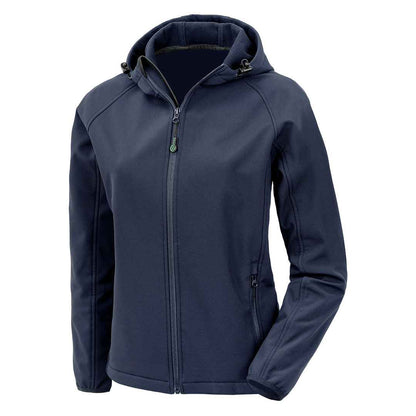 Navy - Front - Result Genuine Recycled Womens-Ladies Hooded 3 Layer Printable Soft Shell Jacket