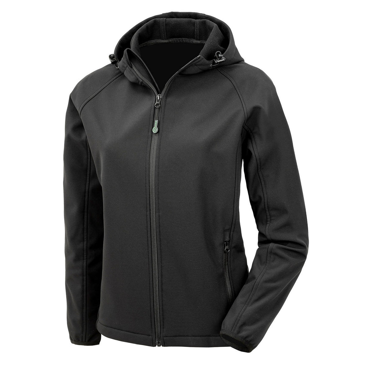 Black - Front - Result Genuine Recycled Womens-Ladies Hooded 3 Layer Printable Soft Shell Jacket