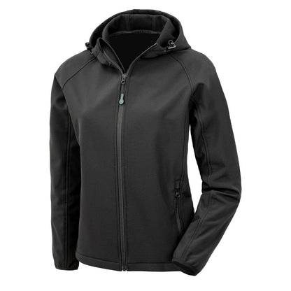 Black - Front - Result Genuine Recycled Womens-Ladies Hooded 3 Layer Printable Soft Shell Jacket