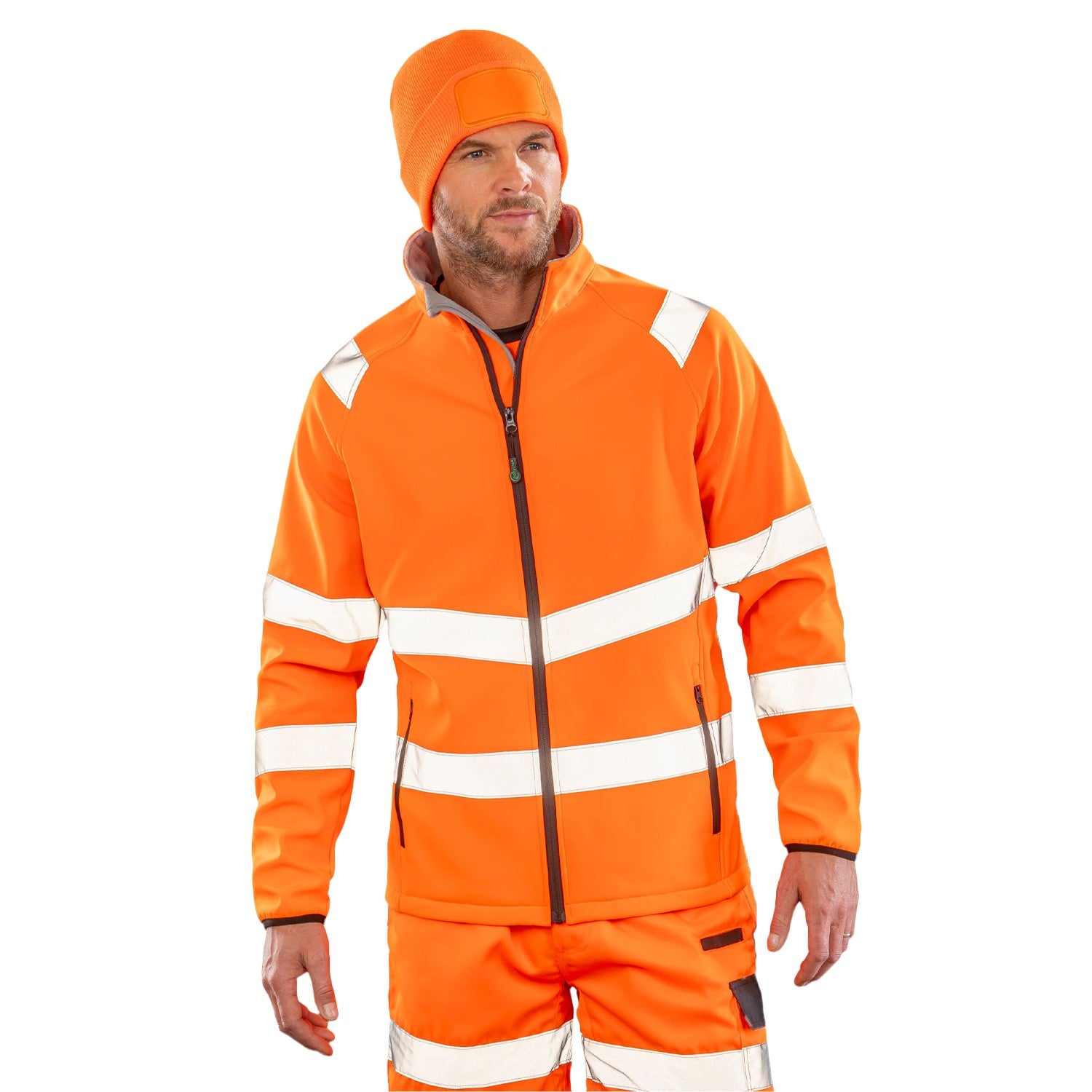 Fluorescent Orange - Side - Result Genuine Recycled Mens Softshell Printable Safety Jacket