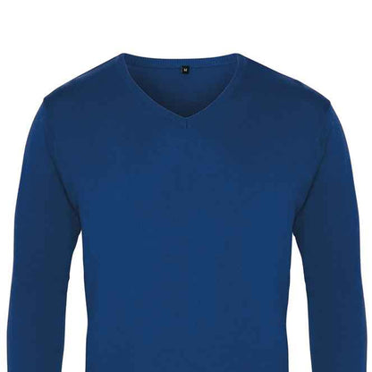 Royal Blue - Back - Premier Mens Knitted Cotton Acrylic V Neck Sweatshirt