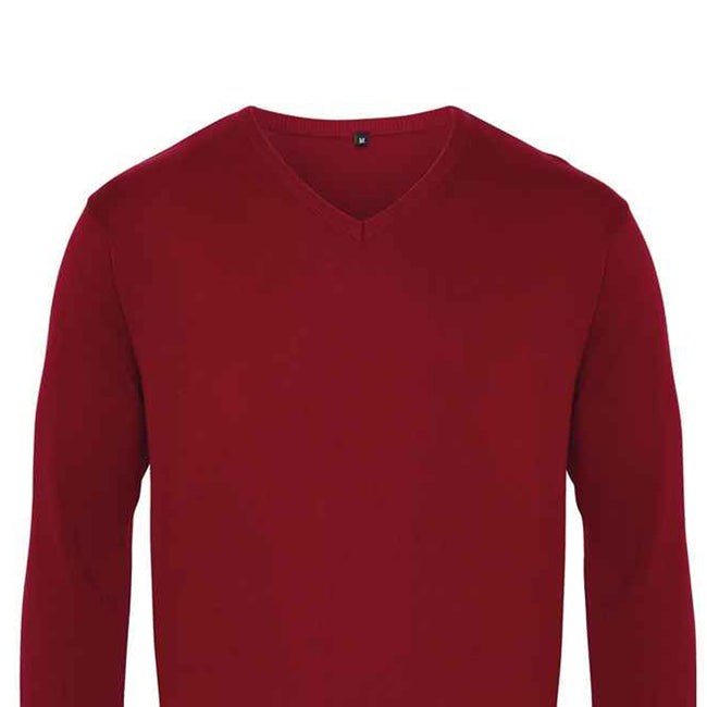 Burgundy - Back - Premier Mens Knitted Cotton Acrylic V Neck Sweatshirt