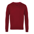 Burgundy - Front - Premier Mens Knitted Cotton Acrylic V Neck Sweatshirt