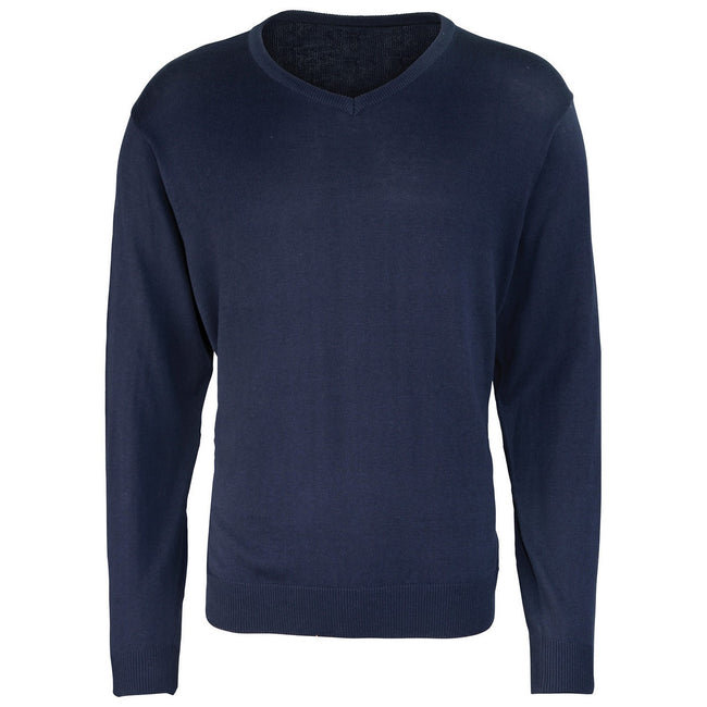 Navy - Front - Premier Mens Knitted Cotton Acrylic V Neck Sweatshirt