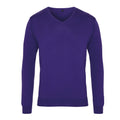 Purple - Front - Premier Mens Knitted Cotton Acrylic V Neck Sweatshirt