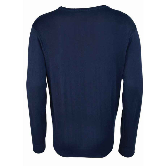 Navy - Back - Premier Mens Knitted Cotton Acrylic V Neck Sweatshirt