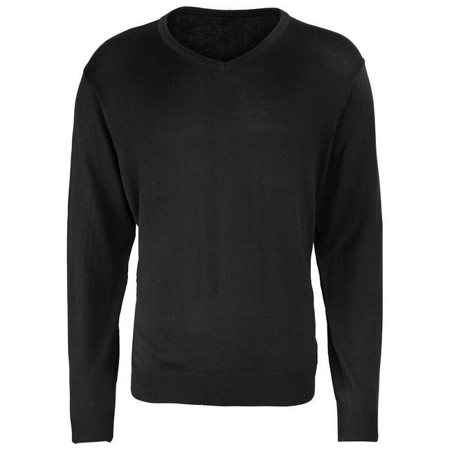 Black - Front - Premier Mens Knitted Cotton Acrylic V Neck Sweatshirt