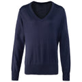 Navy - Front - Premier Womens-Ladies Knitted Cotton Acrylic V Neck Sweatshirt