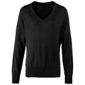 Black - Front - Premier Womens-Ladies Knitted Cotton Acrylic V Neck Sweatshirt