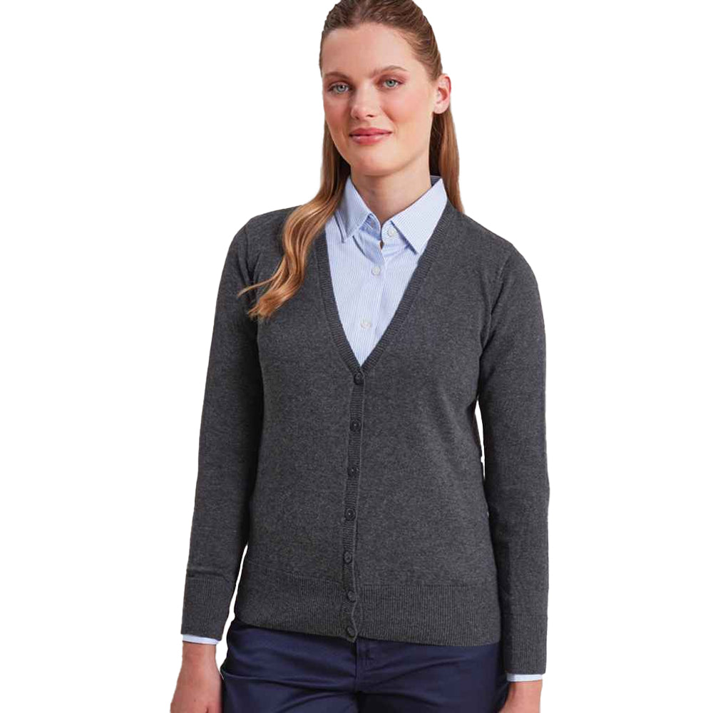 Charcoal - Back - Premier Womens-Ladies Cotton Acrylic V Neck Cardigan