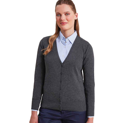 Charcoal - Back - Premier Womens-Ladies Cotton Acrylic V Neck Cardigan