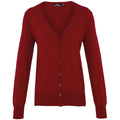 Burgundy - Front - Premier Womens-Ladies Cotton Acrylic V Neck Cardigan