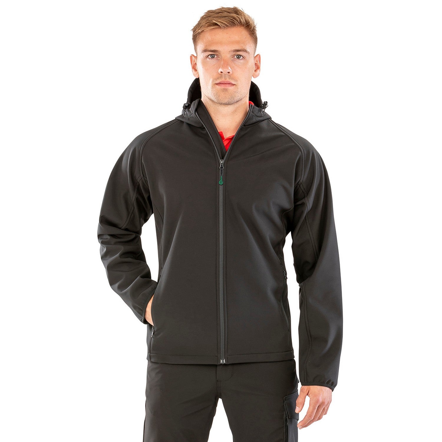 Black - Side - Result Genuine Recycled Mens Hooded 3 Layer Printable Soft Shell Jacket