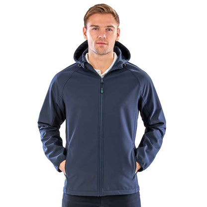 Navy - Side - Result Genuine Recycled Mens Hooded 3 Layer Printable Soft Shell Jacket