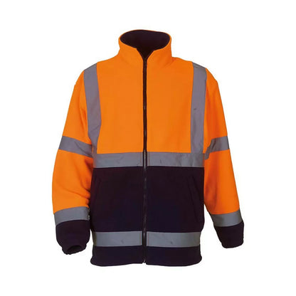Orange-Navy - Front - Yoko Unisex Adult Heavyweight Hi-Vis Fleece Jacket
