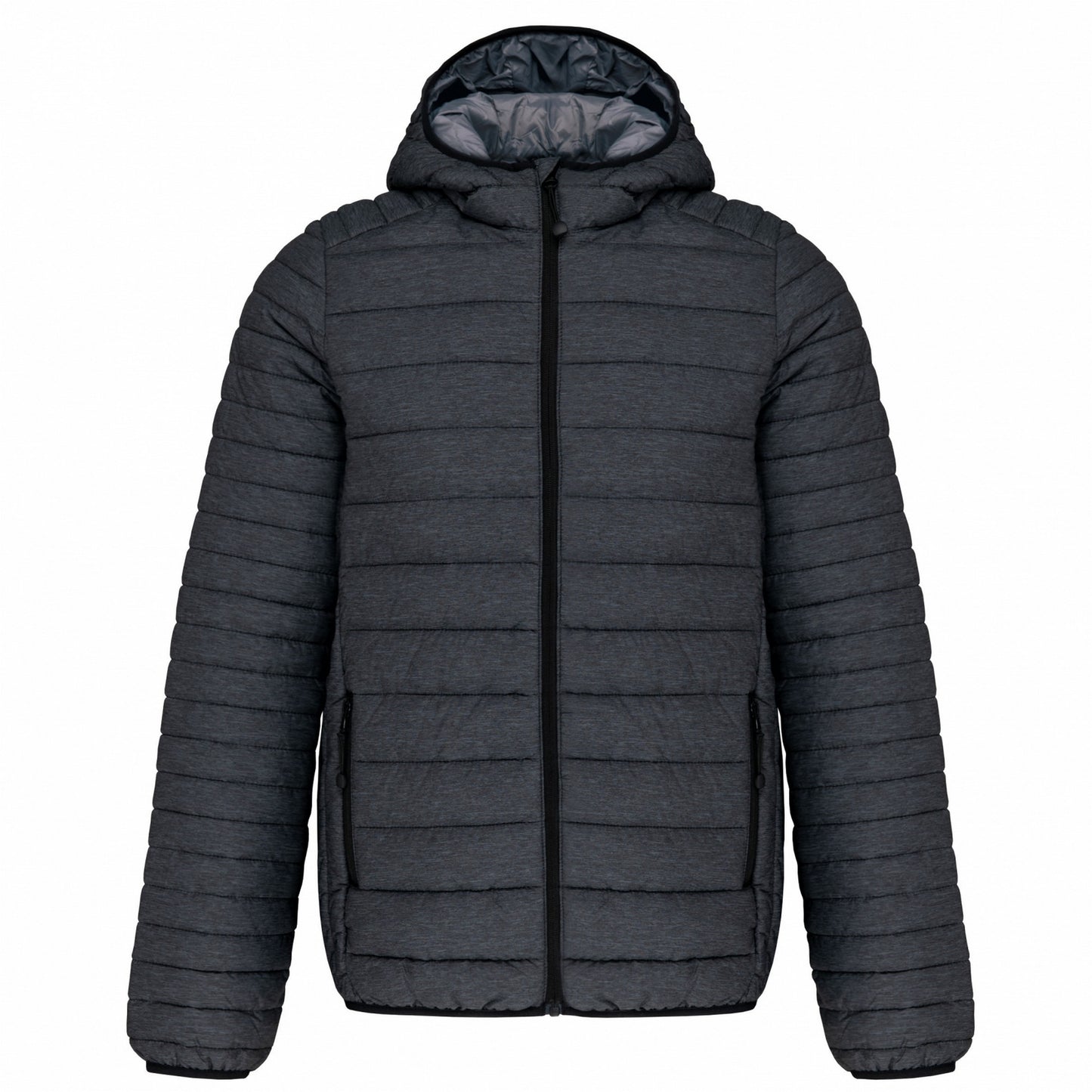 Dark Grey - Front - Kariban Mens Hooded Marl Lightweight Padded Jacket