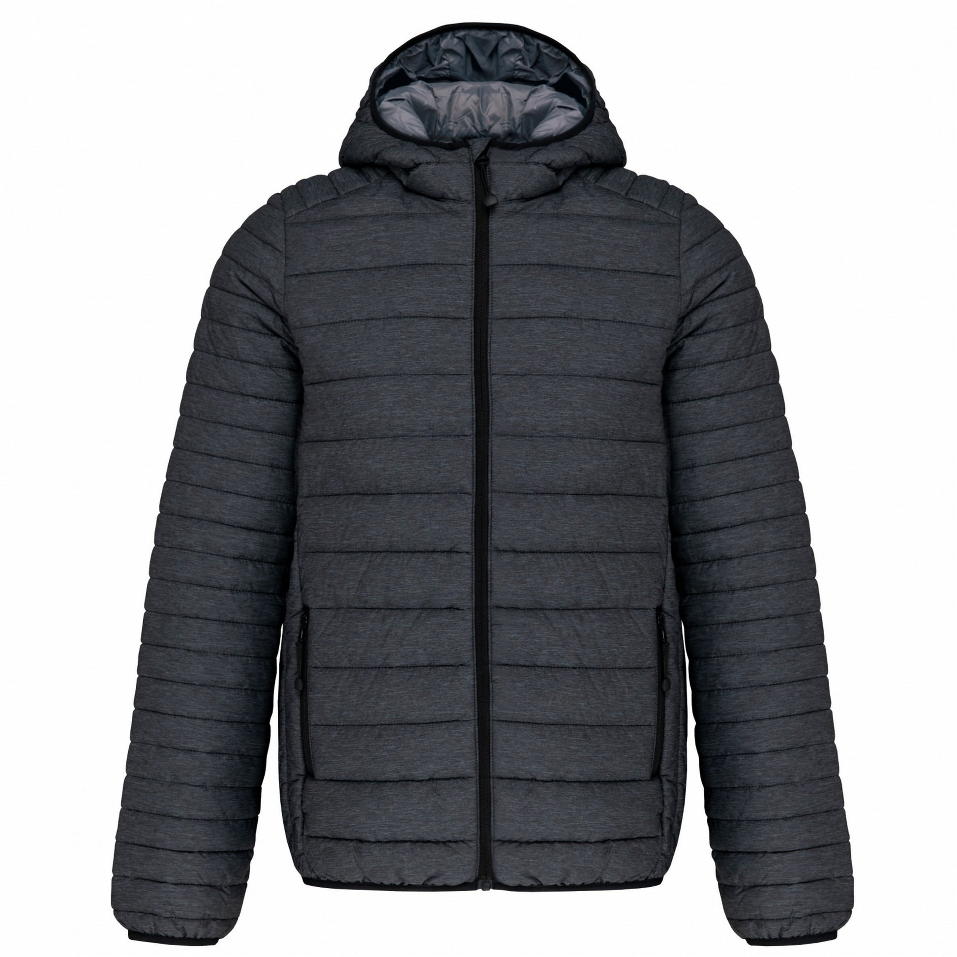 Dark Grey - Front - Kariban Mens Hooded Marl Lightweight Padded Jacket