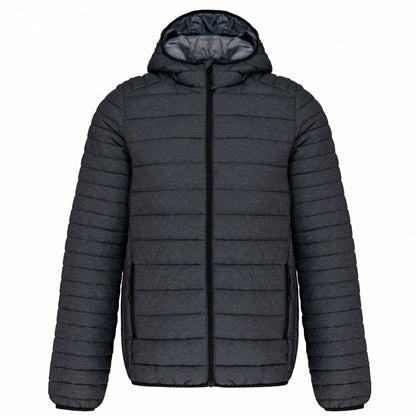 Dark Grey - Front - Kariban Mens Hooded Marl Lightweight Padded Jacket