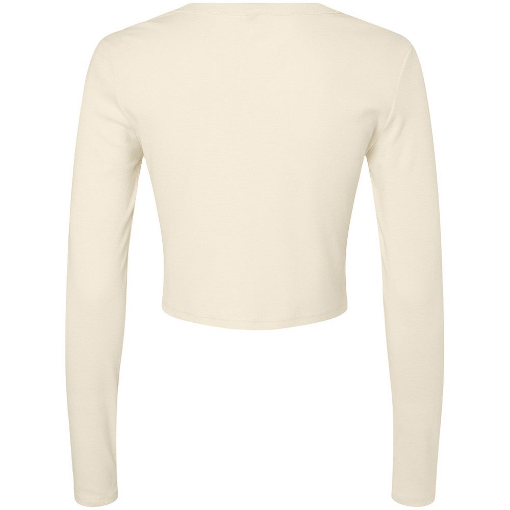 Solid Natural - Back - Bella + Canvas Womens-Ladies Micro-Rib Long-Sleeved Crop Top