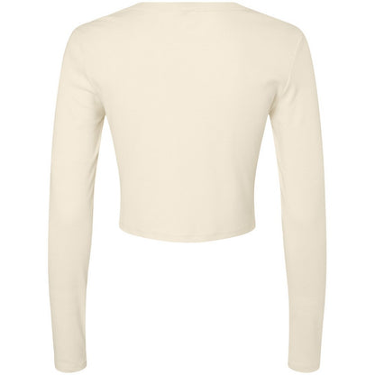 Solid Natural - Back - Bella + Canvas Womens-Ladies Micro-Rib Long-Sleeved Crop Top