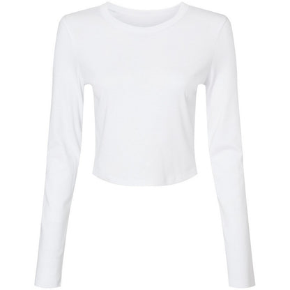 Solid White - Front - Bella + Canvas Womens-Ladies Micro-Rib Long-Sleeved Crop Top