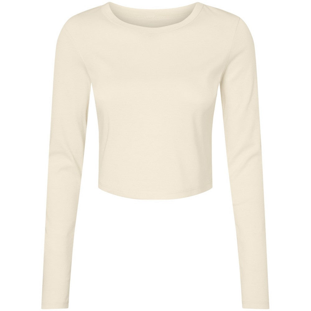 Solid Natural - Front - Bella + Canvas Womens-Ladies Micro-Rib Long-Sleeved Crop Top