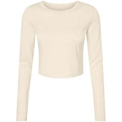 Solid Natural - Front - Bella + Canvas Womens-Ladies Micro-Rib Long-Sleeved Crop Top